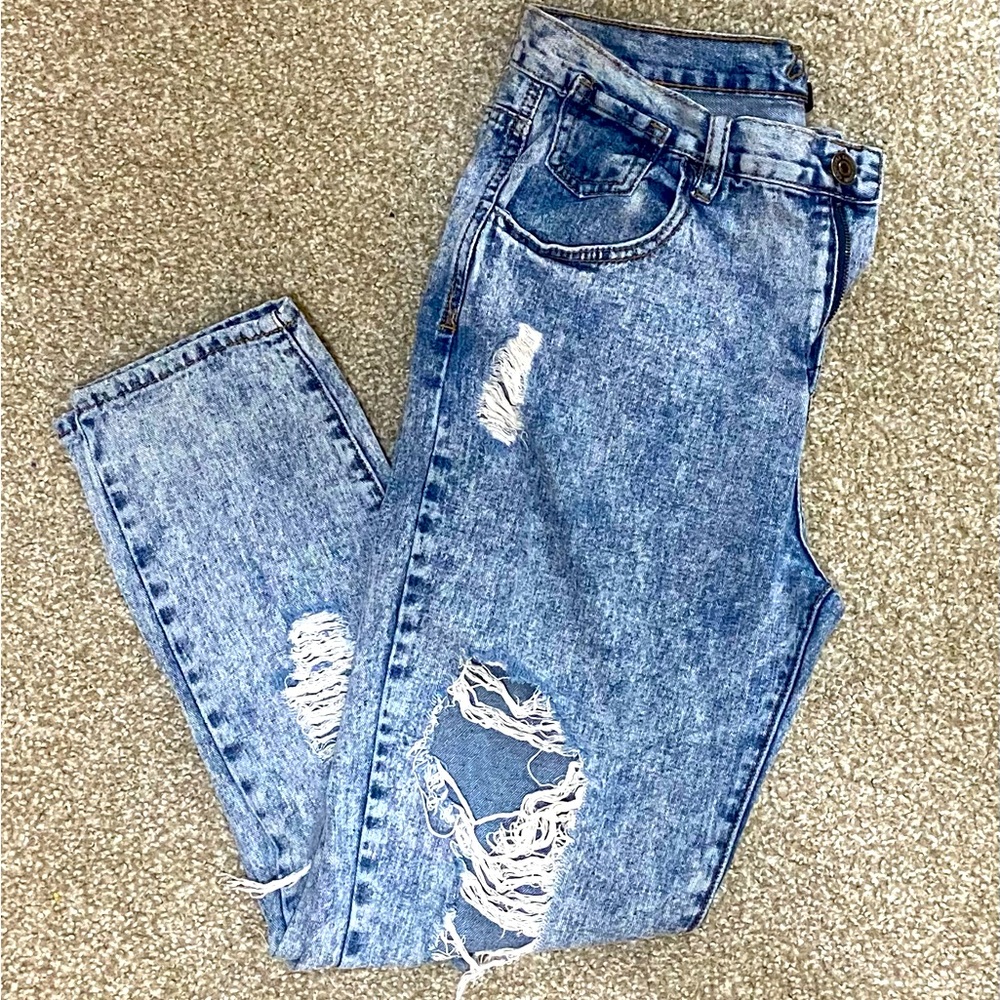 “Vintage Acid-Wash Distressed High-Waisted Jeans - Size Medium”